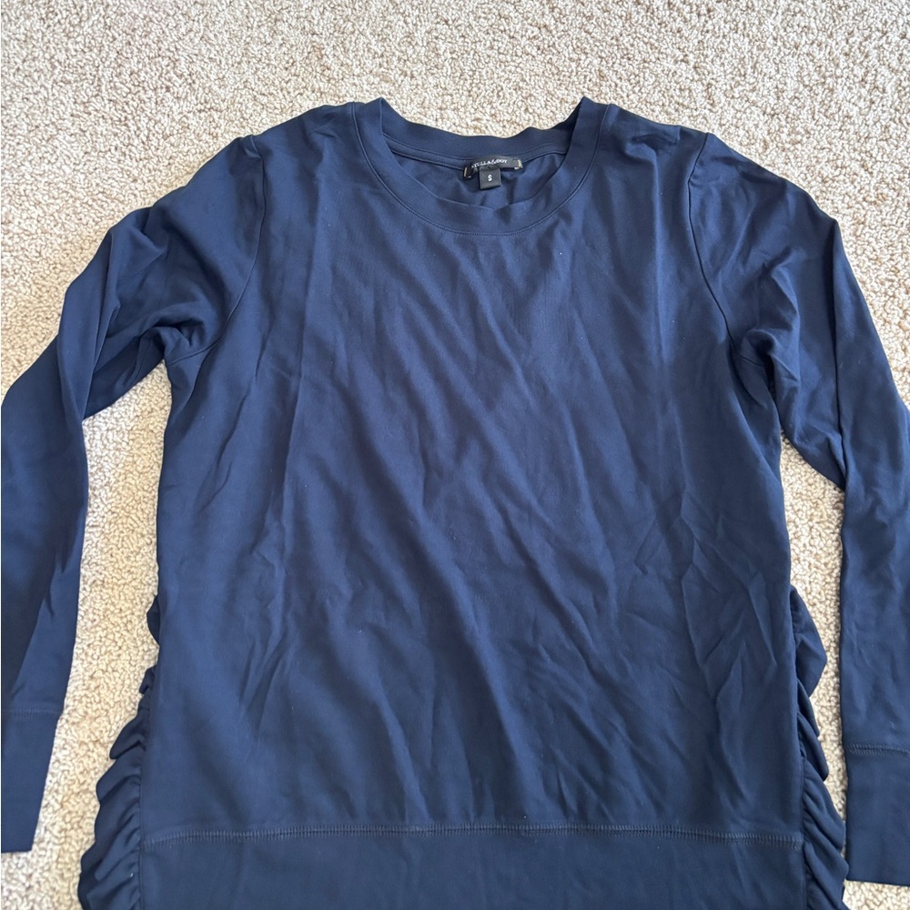 Stella & Dot Midnight Blue Top with Slit Ruffle Sides